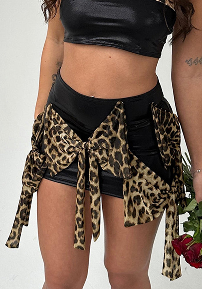 Women's Leopard Bow Decoration Slim Sexy Mini Skirt
