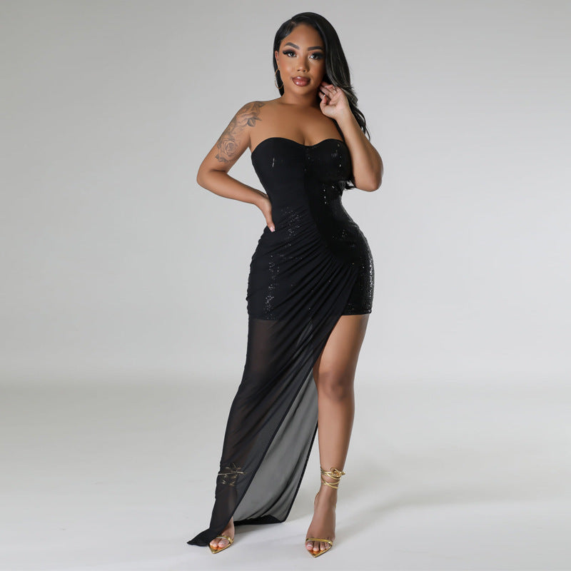 Women's Strapless Slit Sequin Dress 4