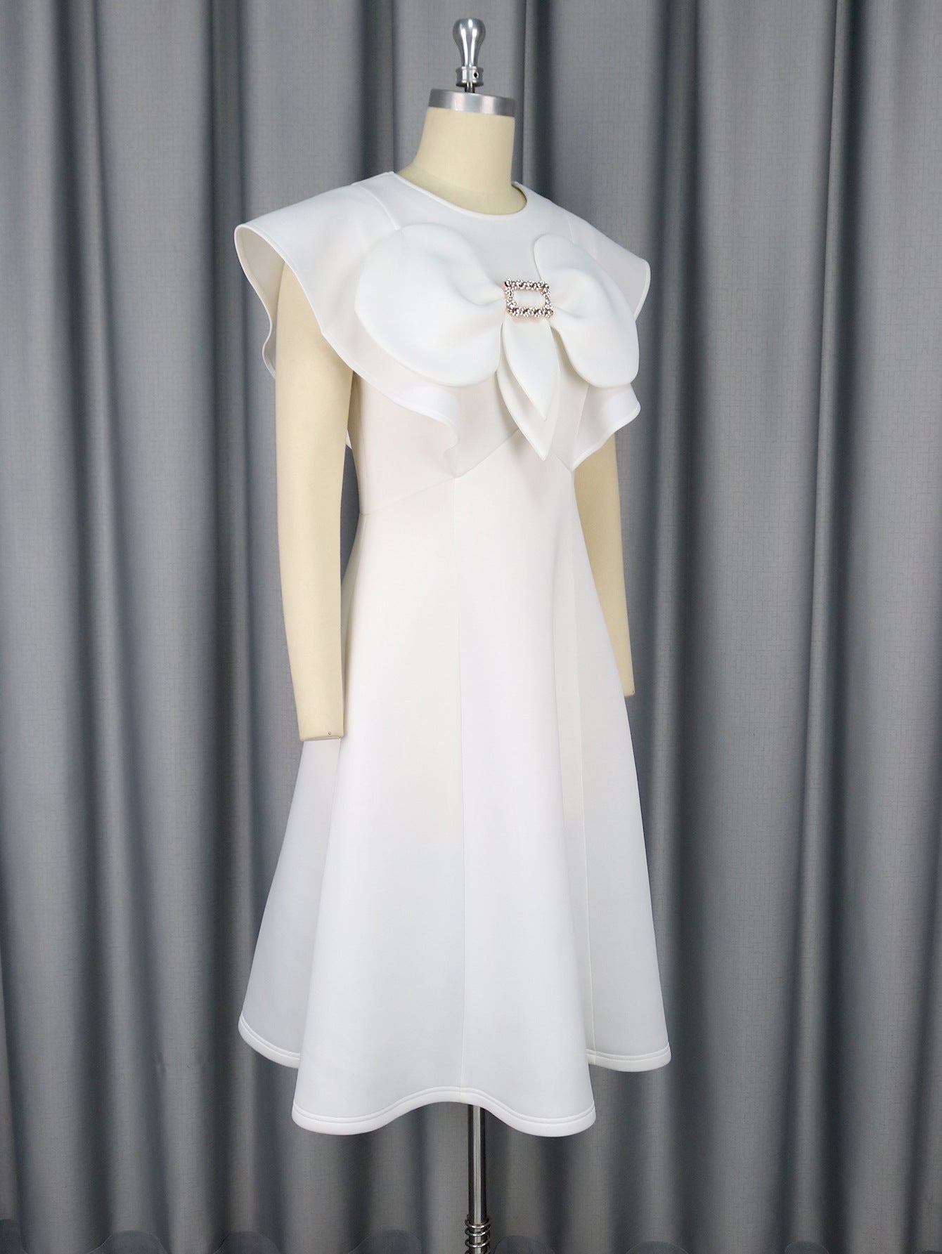 Women Summer Round Neck Bow Cape Sleeve Dress 6