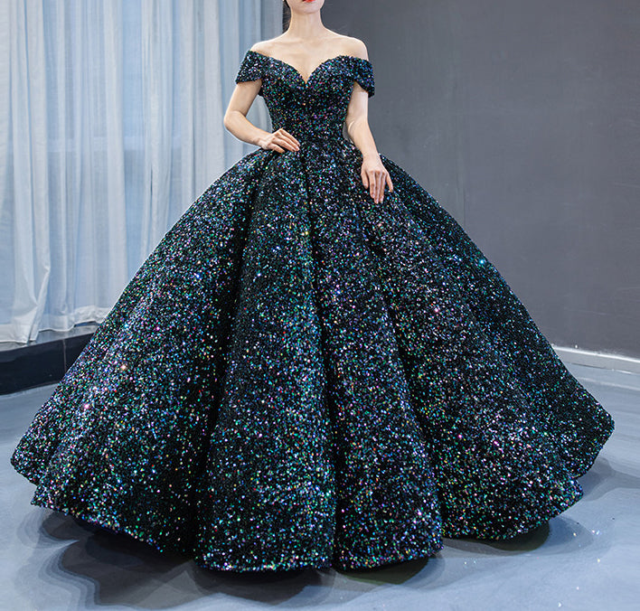 Bride Wedding Dress Women's Sequins Ball Gown Off Shoulder Puffy Evening Dress 45