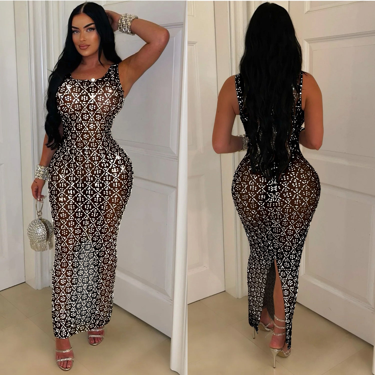 Women Sexy Mesh See-Through Dress 4