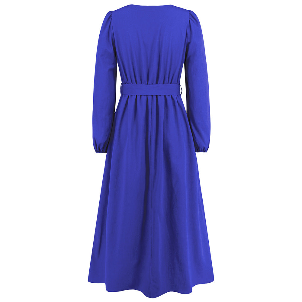 Plus Size Women V-Neck Single-Breasted Strappy Dress 30