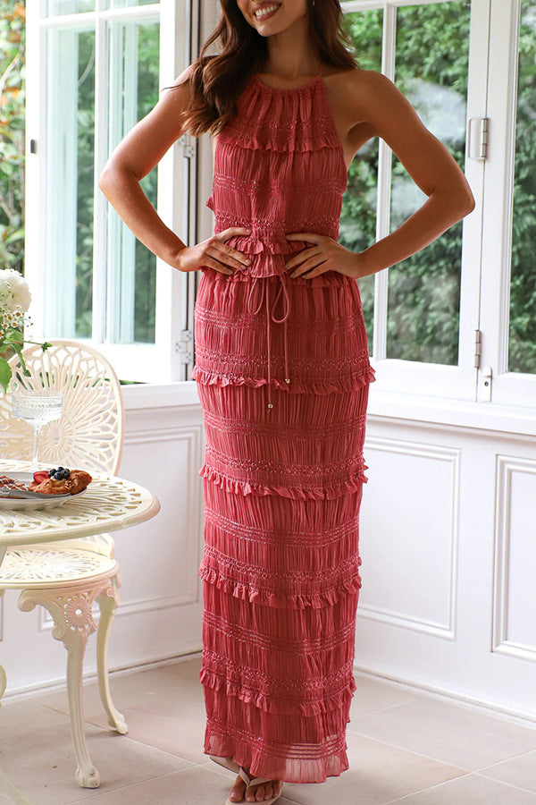 Women Spring Summer Sleeveless Chiffon Top and Skirt Two-piece Set