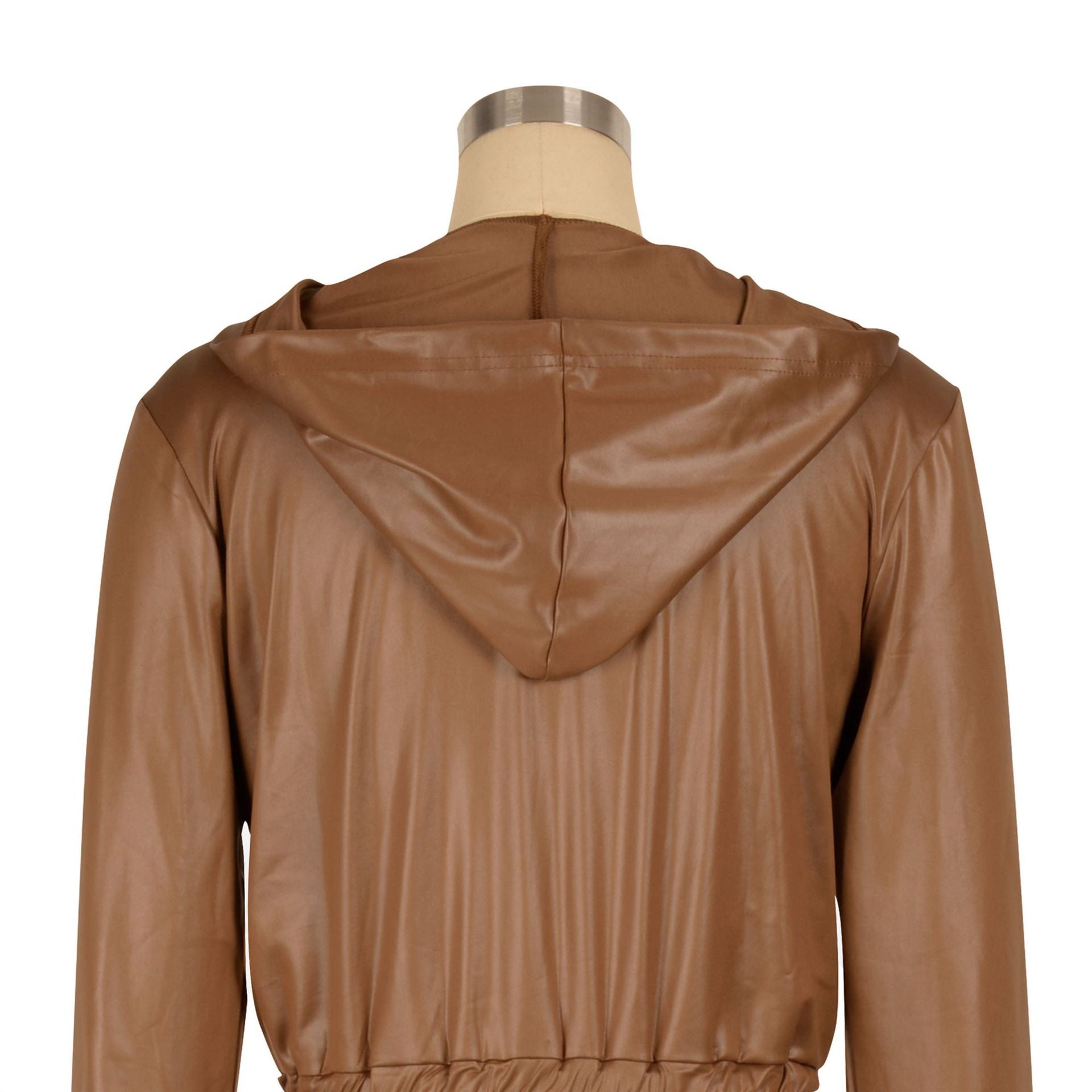 Women Casual PU-Leather Hooded and Pant Two-piece Set 18