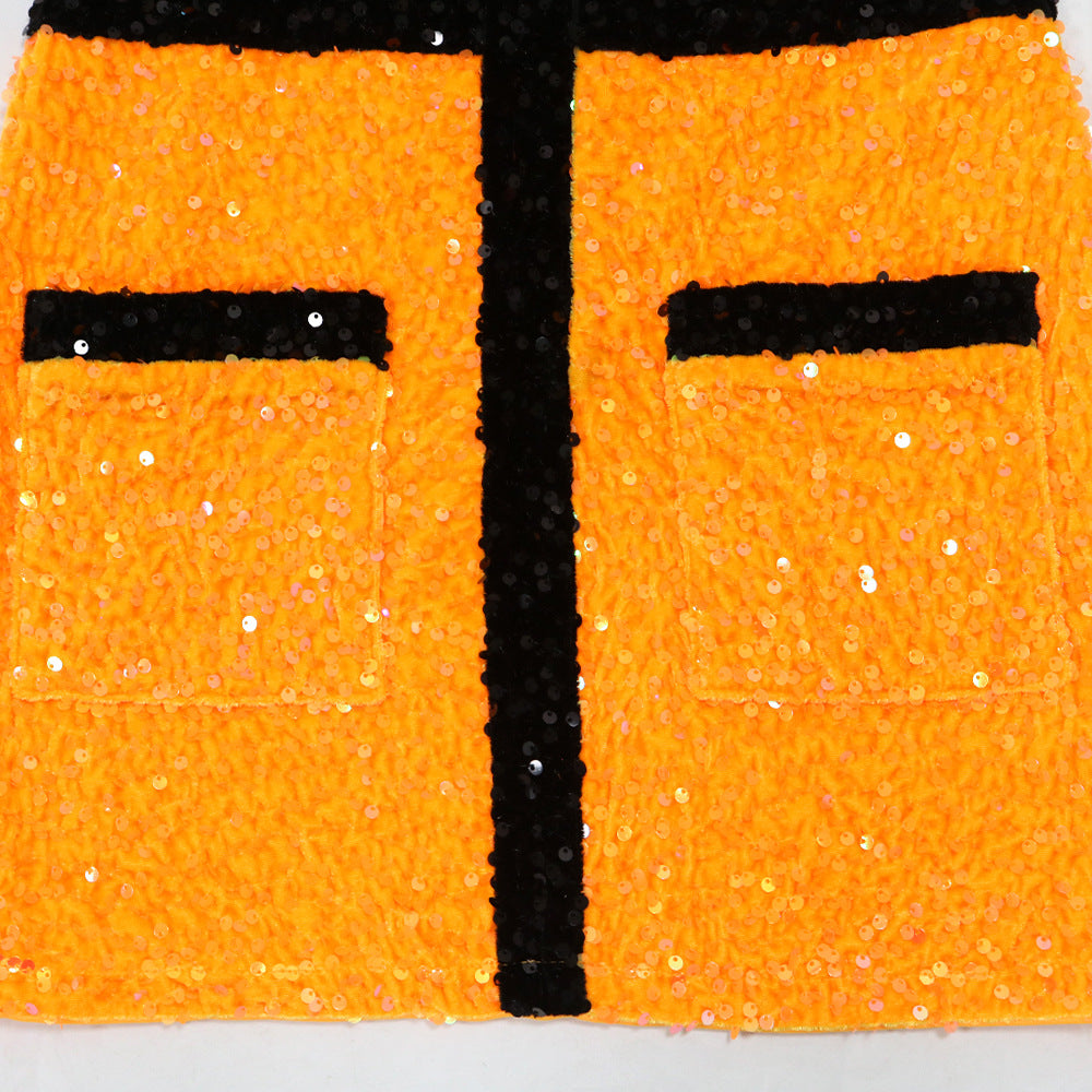 Women Sequined Color Block Party Dress 21