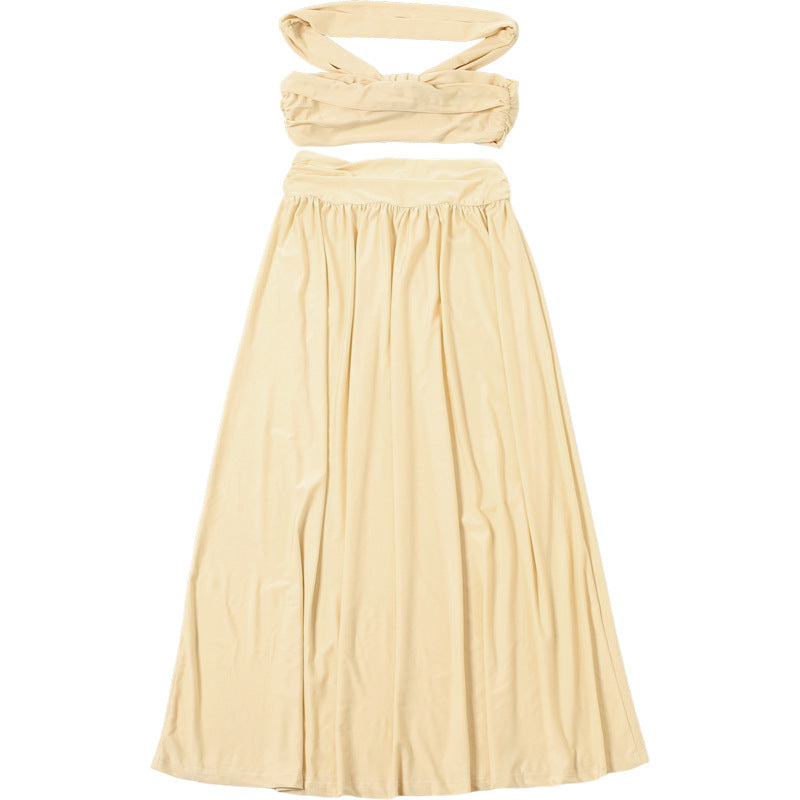 Autumn Women's Fashion Sexy Strapless Crop Top Sexy Chic Long Skirt Two-Piece Set 13