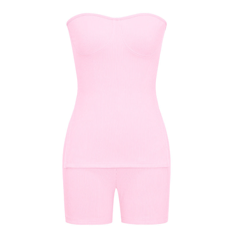 Knitting Ribbed Summer Solid Color Fashion Casual Suit 40