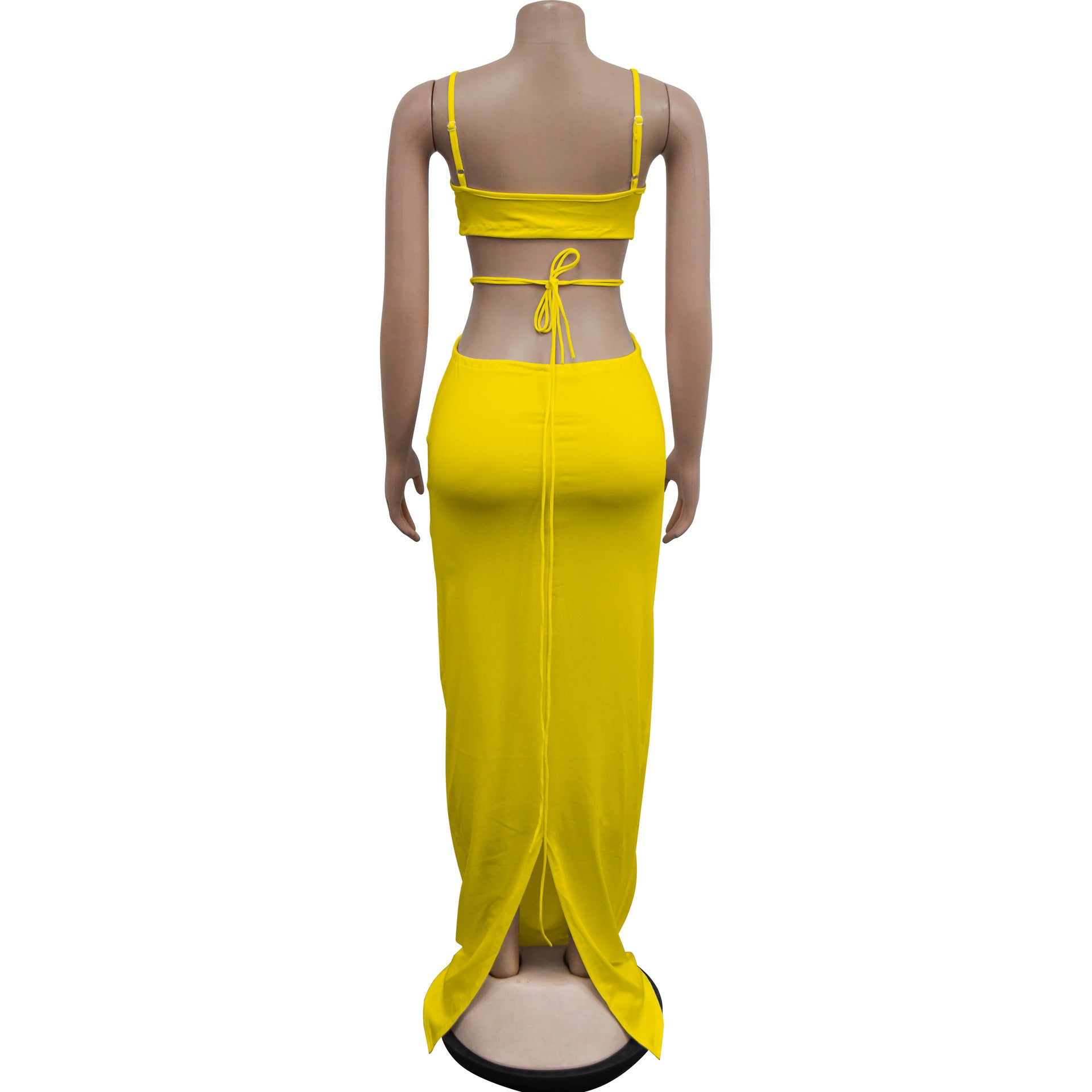 Women's Fashion Solid Color Lace-Up Sleeveless Straps Maxi Dress 20