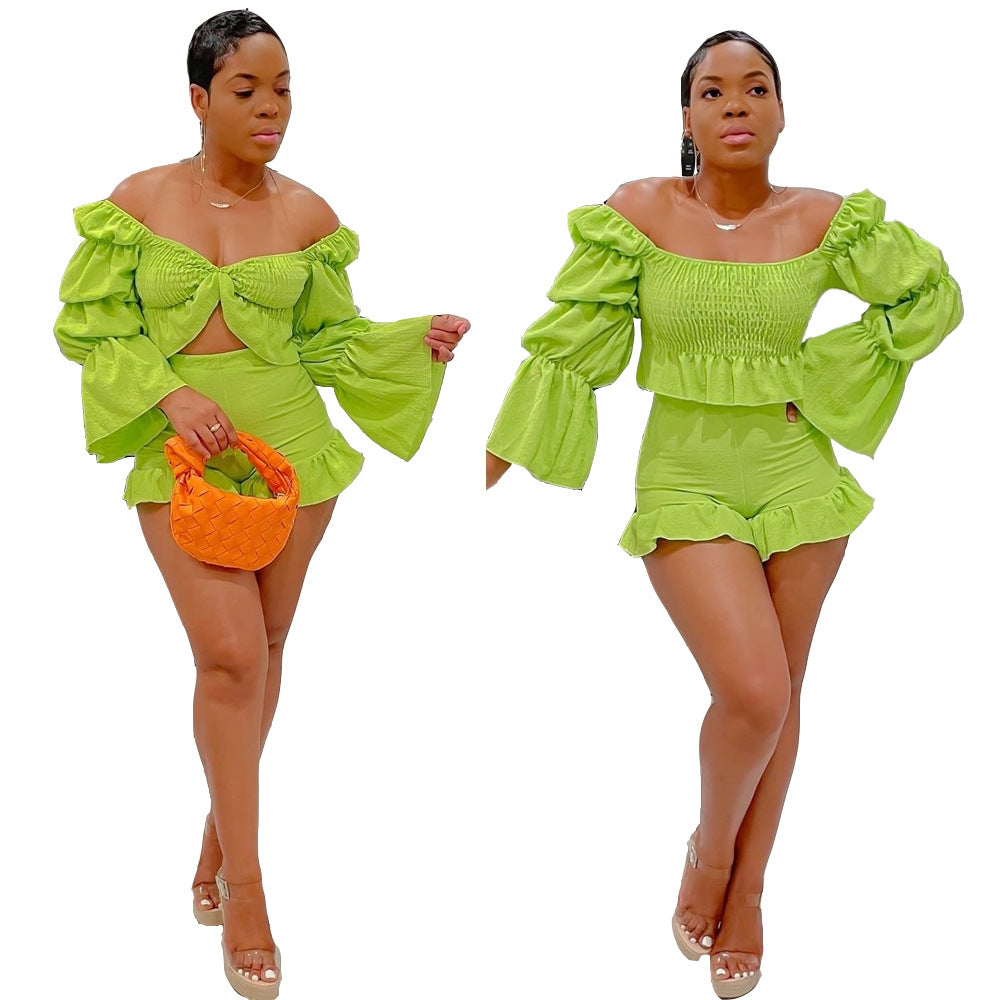 Sexy women's blouse with piled sleeves and pleated suit 9