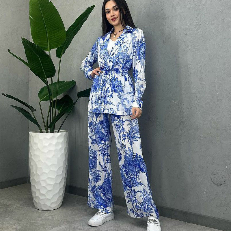 Women printed long-sleeved tie Top and Pant Casual two-piece set 10