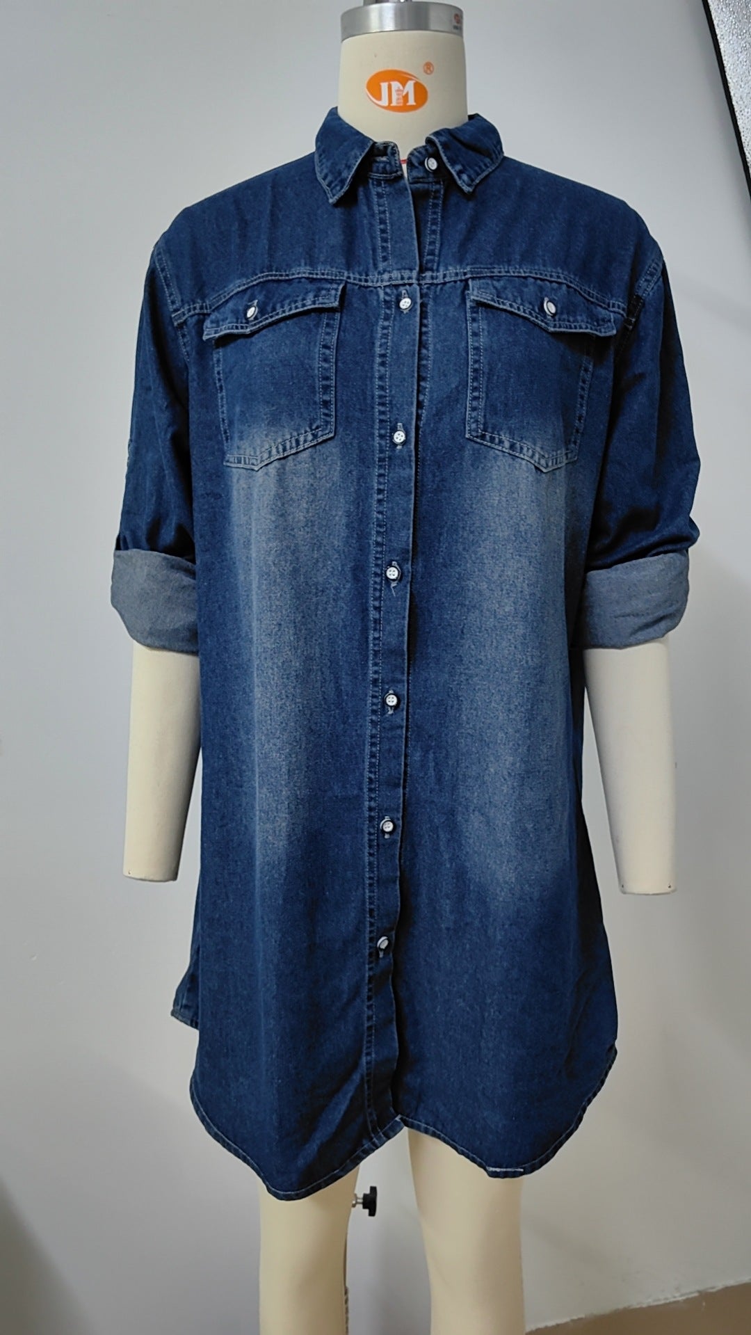 Women Washed Denim Loose Casual Long Sleeve Dress 10
