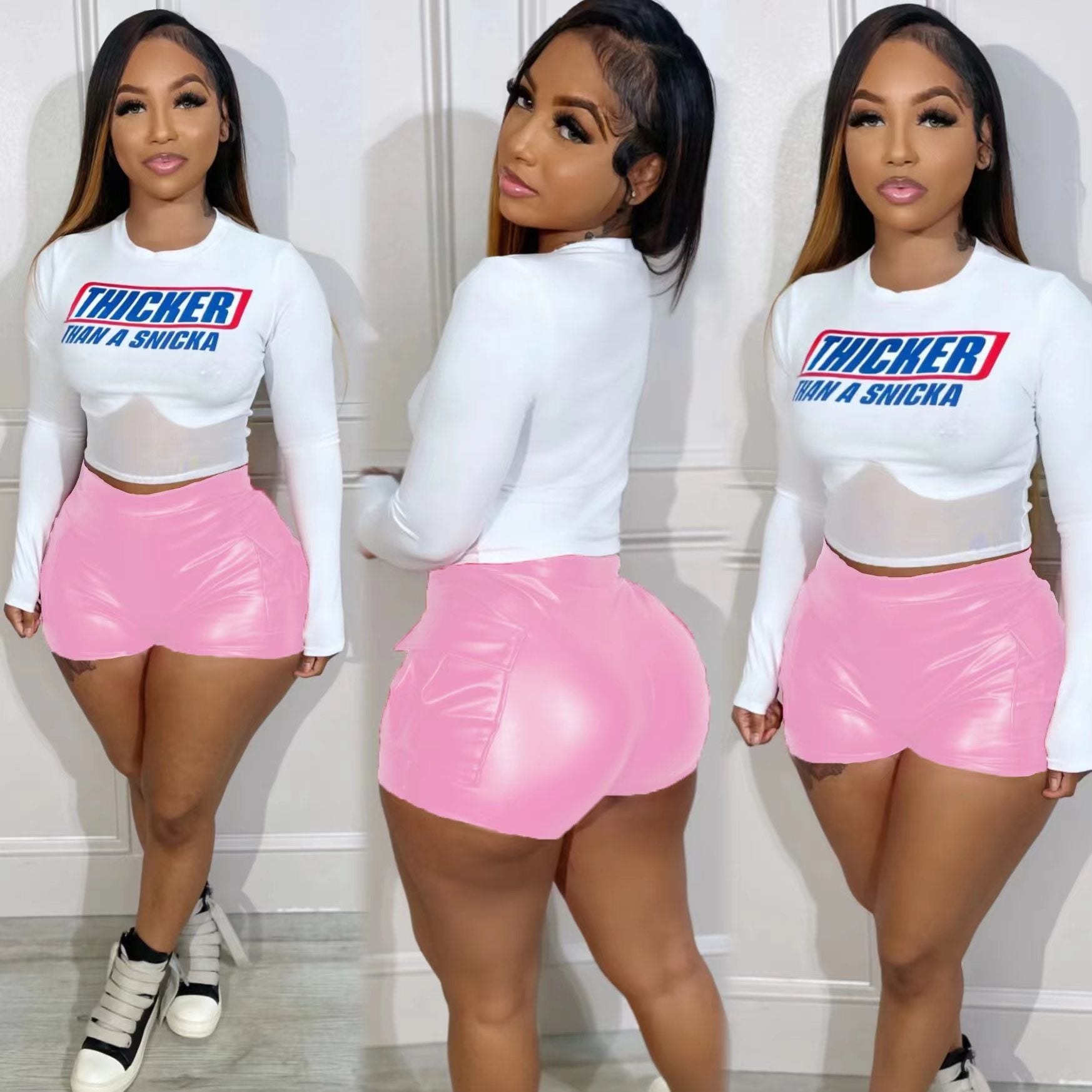 Women Stretch Pu Leather Shorts 3