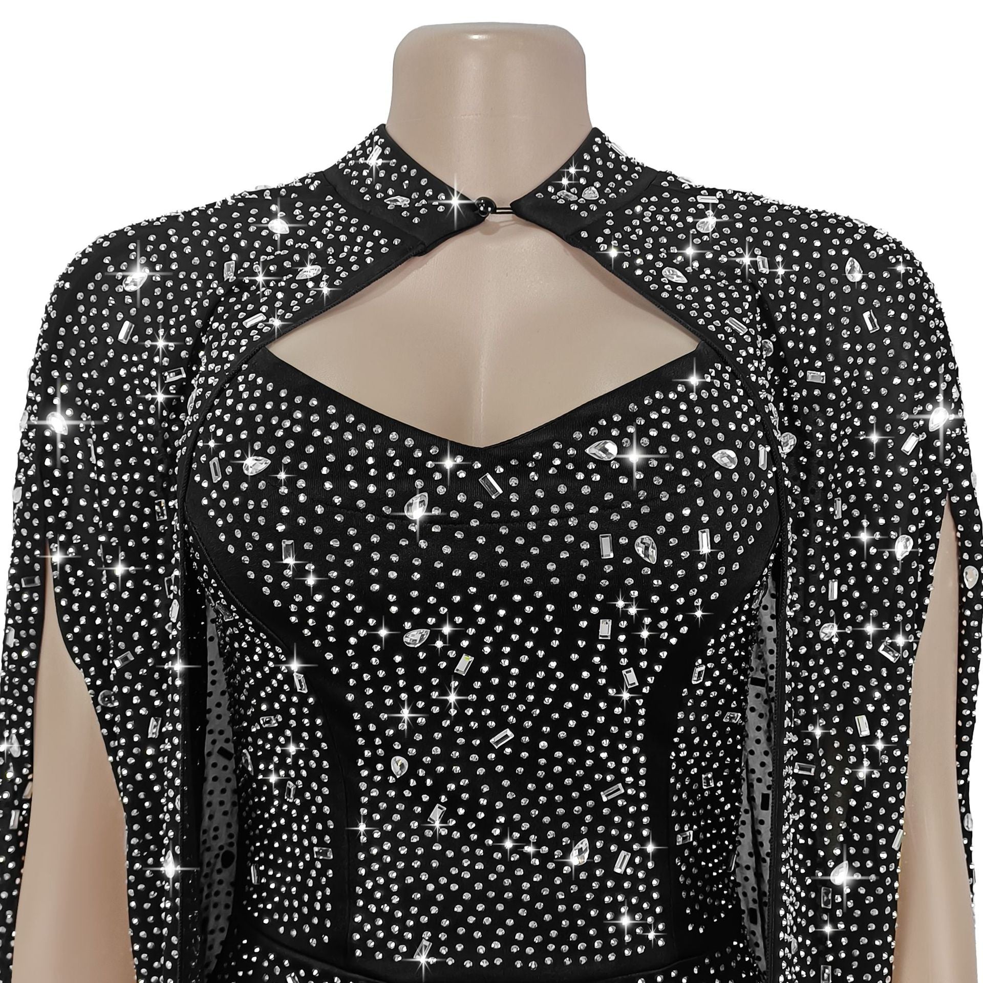 Women Sexy Beaded Bodycon Cape Dress 5