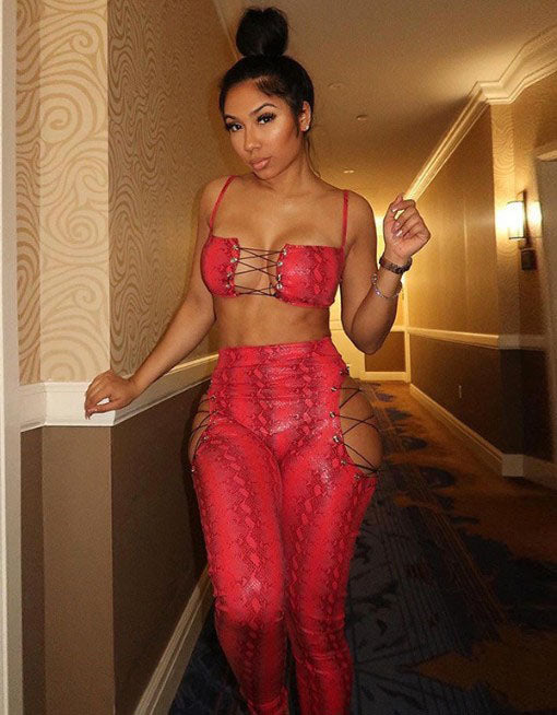 Women Print Cutout Lace-Up Sleeveless Crop Top and Pant Two-Piece Set 4