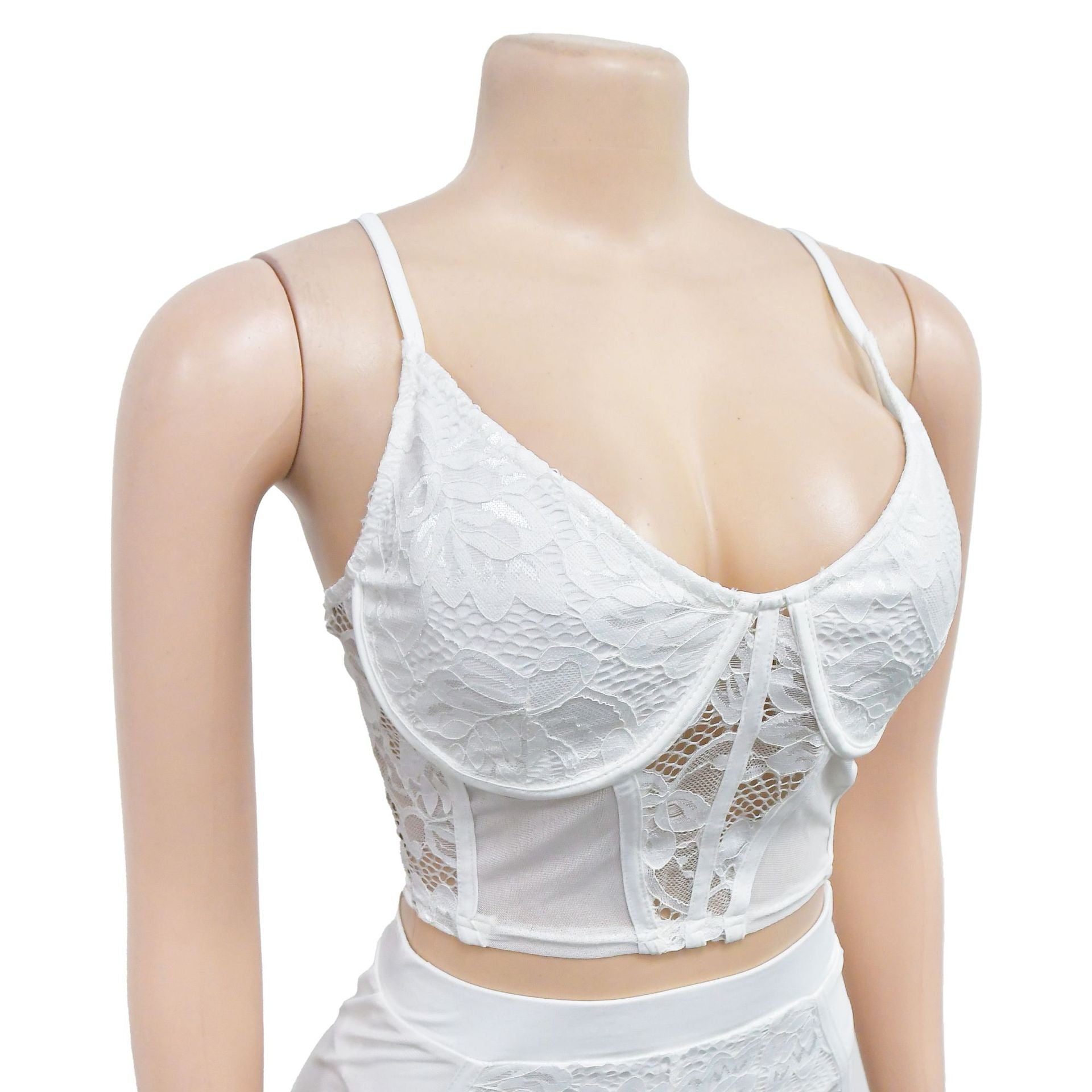 Women Solid Sexy Lace Sleeveless Top and Shorts Two-piece Set 24