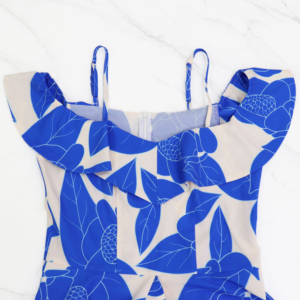 Women Printed Off Shoulder Strap High Slit Long Dress 5