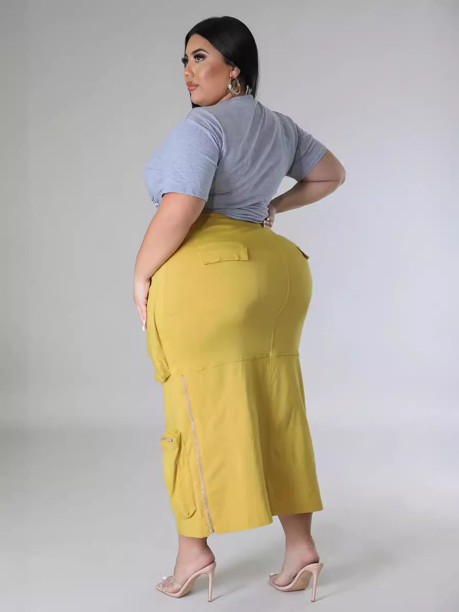 Plus Size Women Waist Cord Zipper Cargo Skirt 9