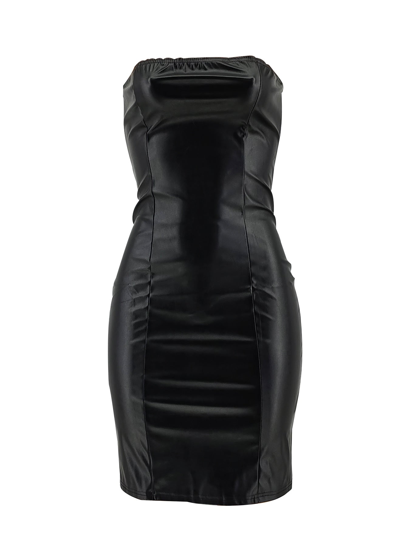 Women's Sexy Strapless Bodycon Pu Leather Dress 10