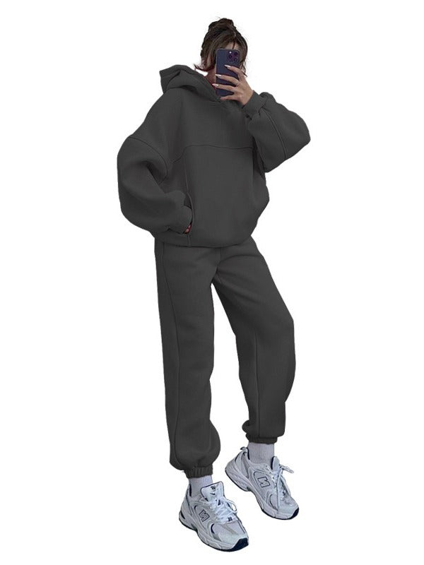 Women Solid Hoodies and Pant Casual Two-piece Set 12