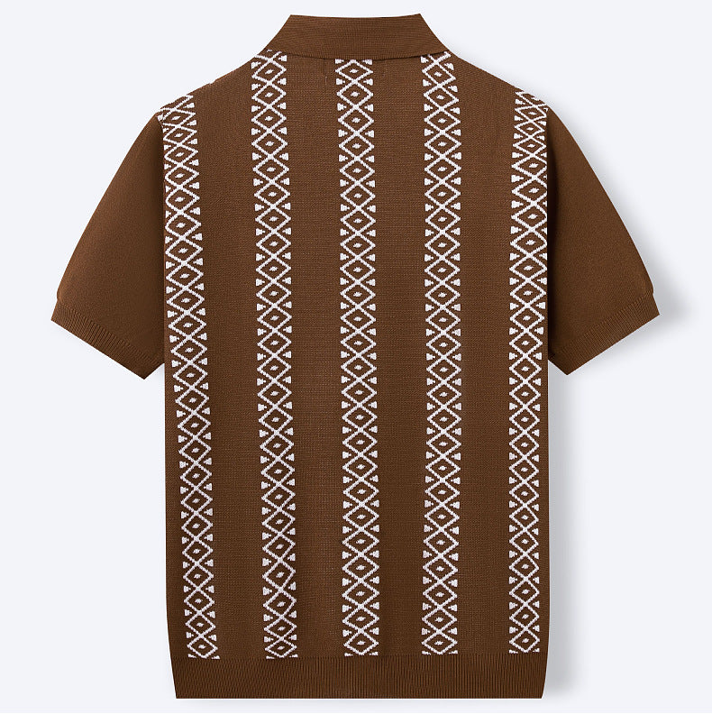 Men's Summer Striped Jacquard Knitting Short Sleeve Polo Top 12