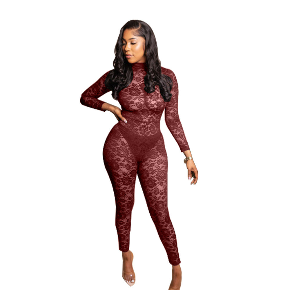 Women Sexy Lace Jumpsuit And Skirt Two-piece Set 8