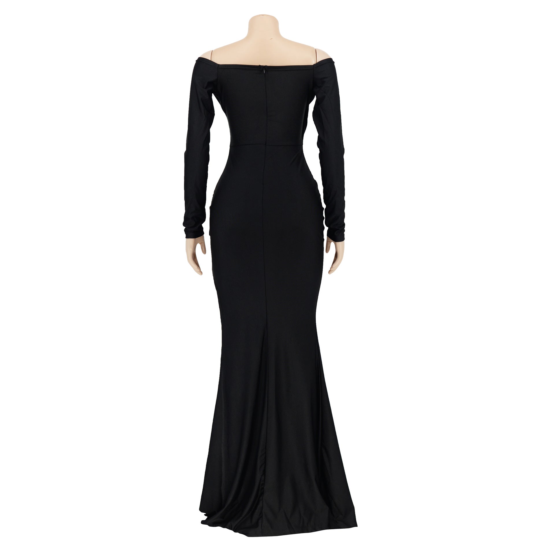 Women Sexy V-Neck Dress Solid Slit Long Sleeve Maxi Dress 33