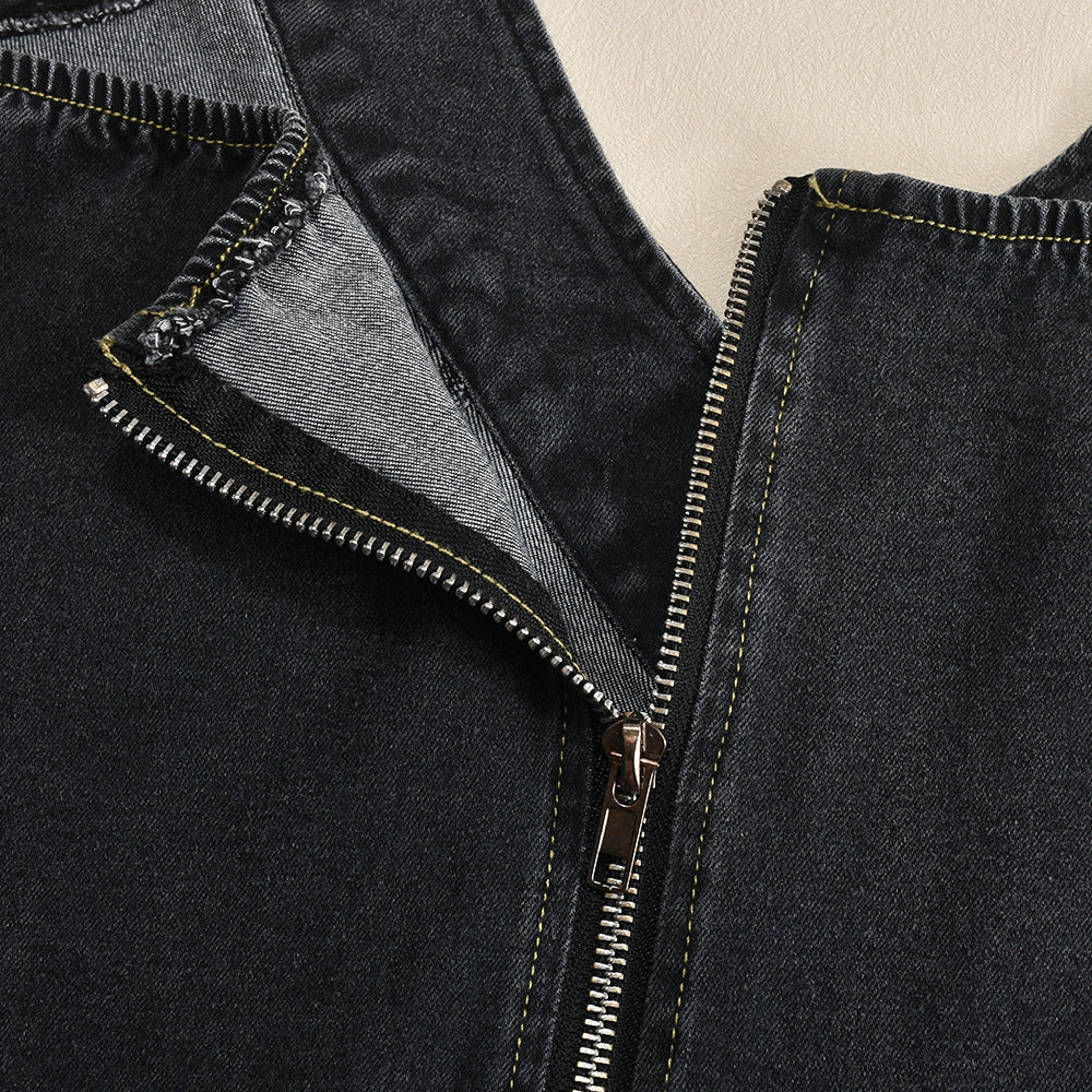 Women Stretch Denim French Pleated V-Neck Denim Dress 20