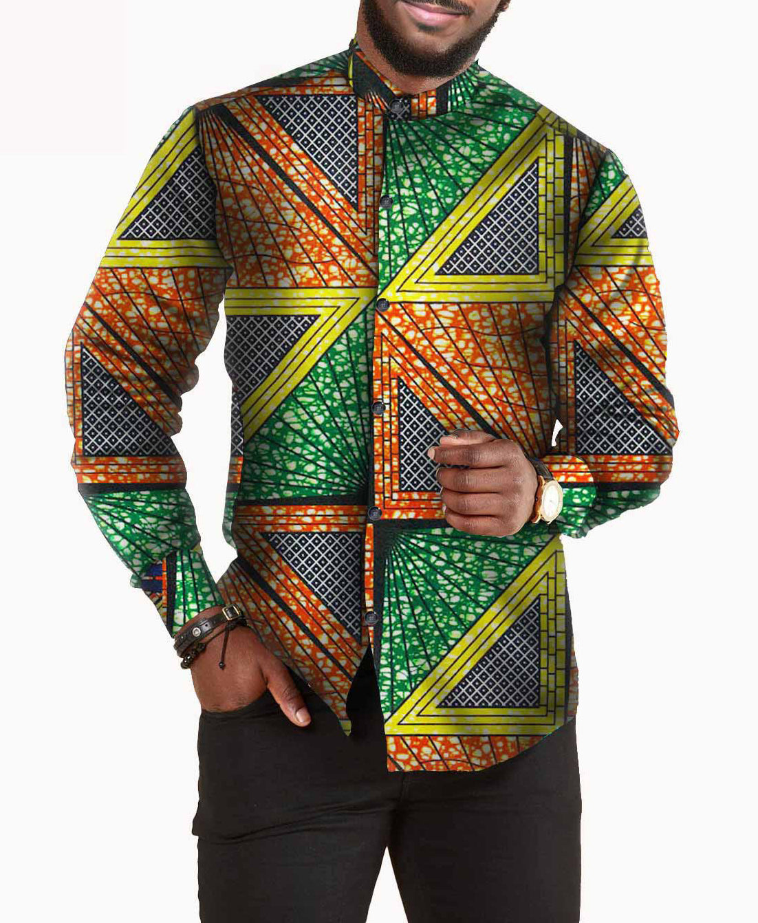 African print batik full cotton men's shirt 7