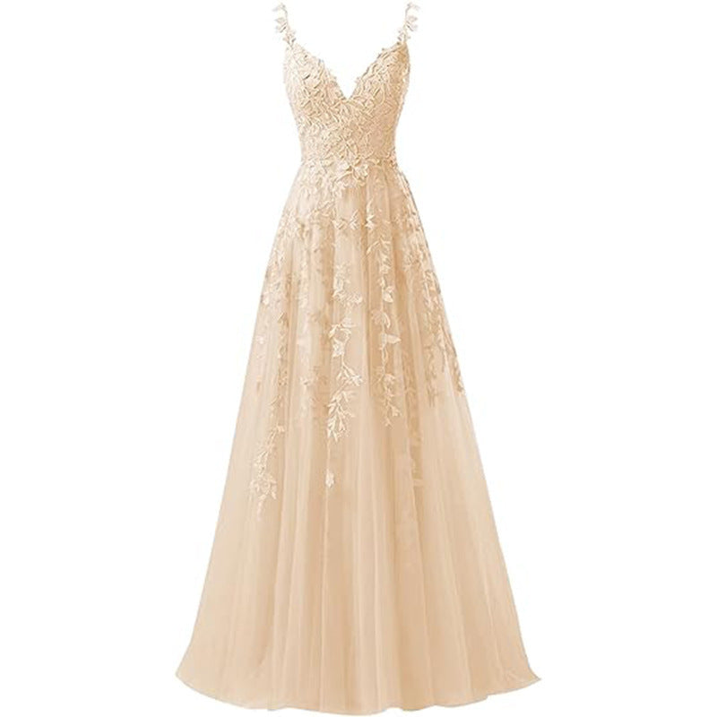 Women suspender tulle lace applique party ball evening dress（Processing time need 3-6 days） 6