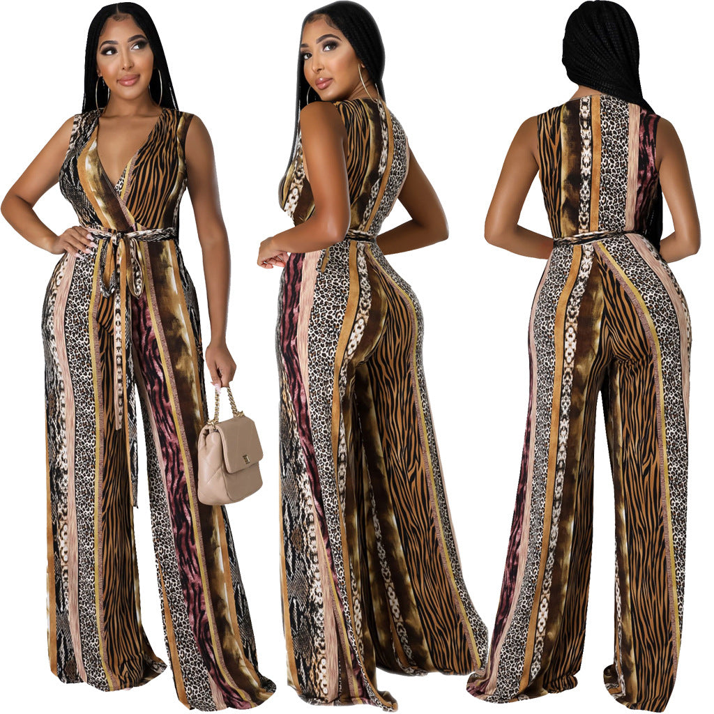 Sexy Fashion Printing Sleeveless V-Neck Jumpsuit 5