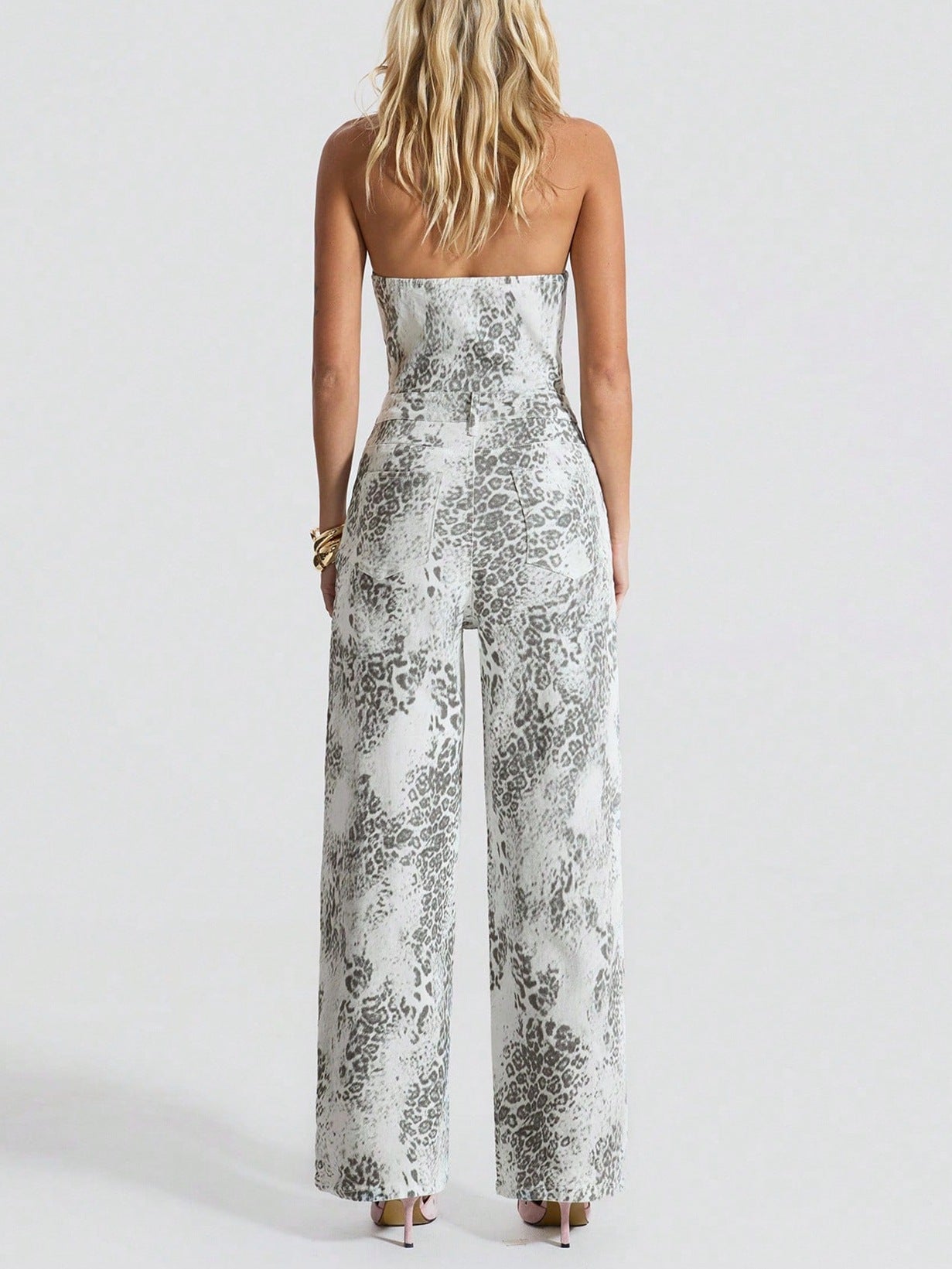 Women's Casual Stretch Print Denim Overalls 3