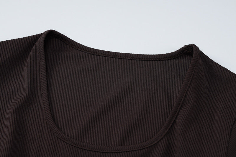 Plus Size Women Belt Bottom Long Sleeve Ribbed Dress 36