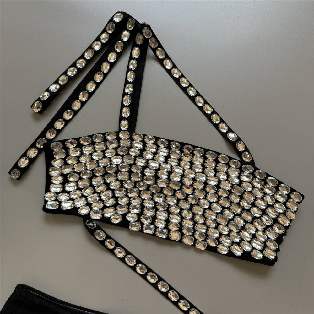 Rhinestone Fashion Formal Party Top Long Bandage Skirt Two-Piece Set 11