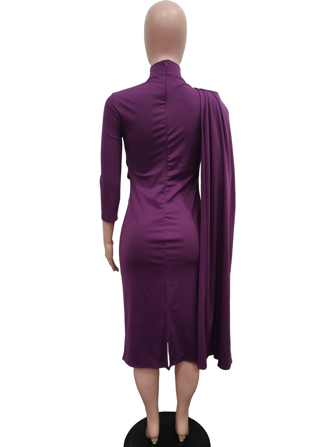 Women's Solid Color Half High Collar Medi Irregular Dress 7