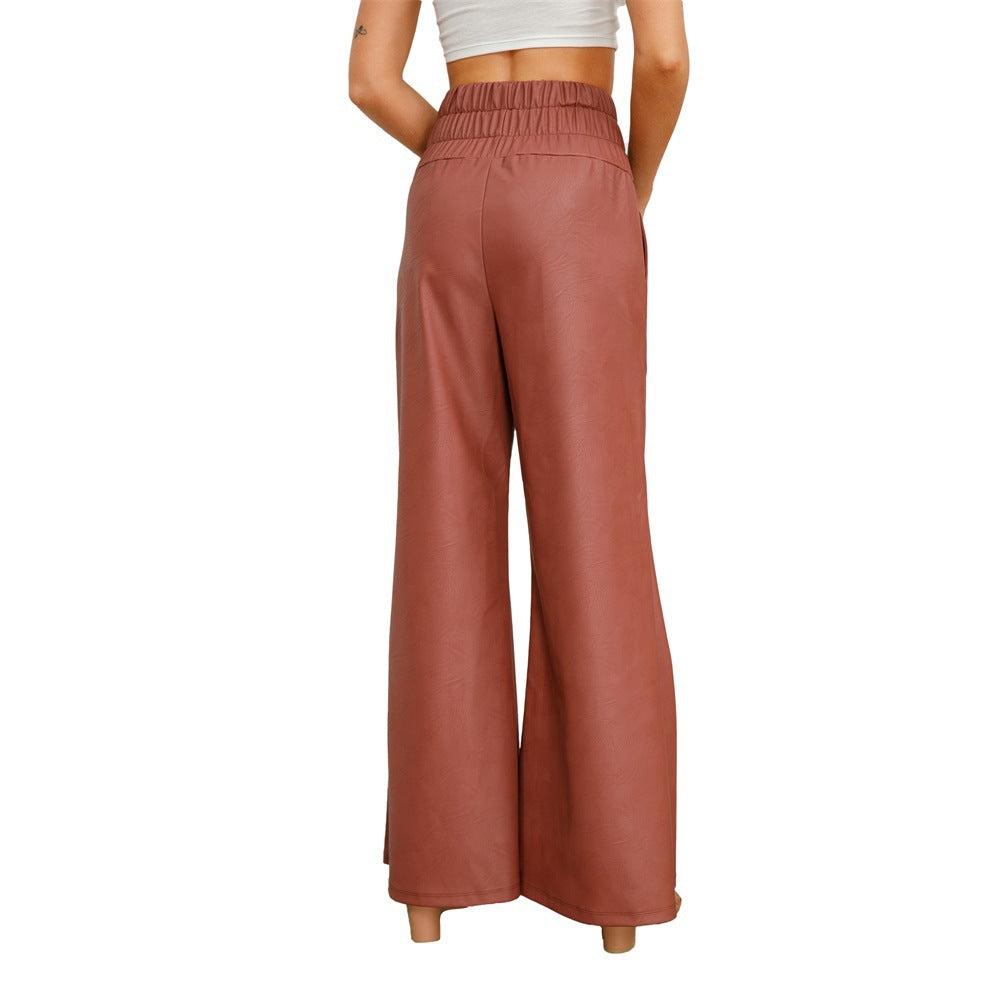 Autumn And Winter Fashion Street High Waisted Wide Leg Pu Leather Women's Pants 6