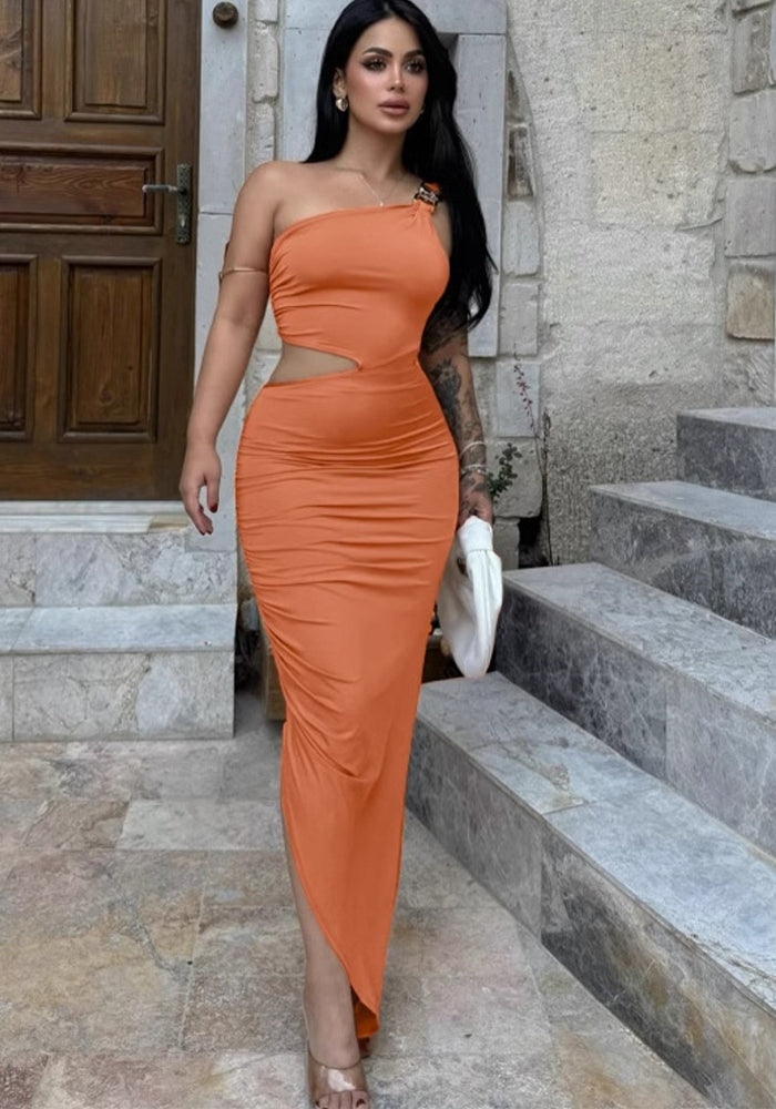 Women's Summer Sexy Solid Color Slash-Shoulder Low-Back Irregular Dress