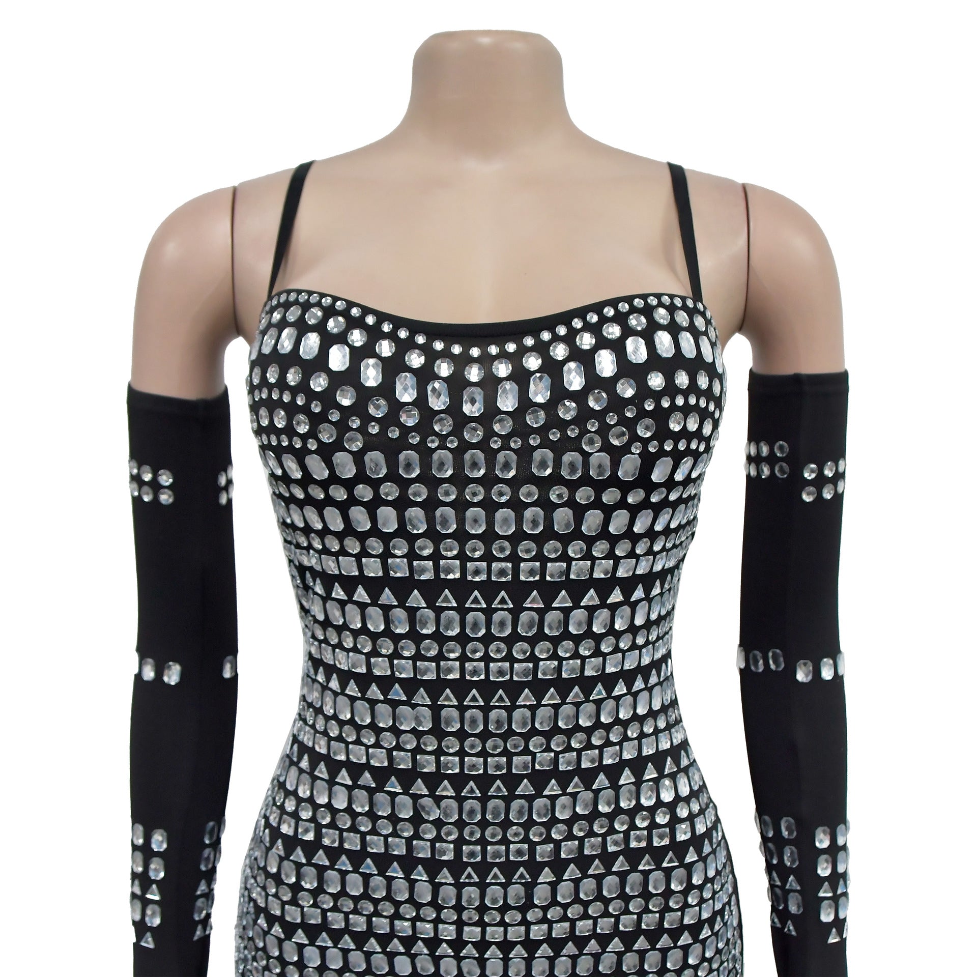 Women Beaded Sexy Gloves Maxi Dress 13