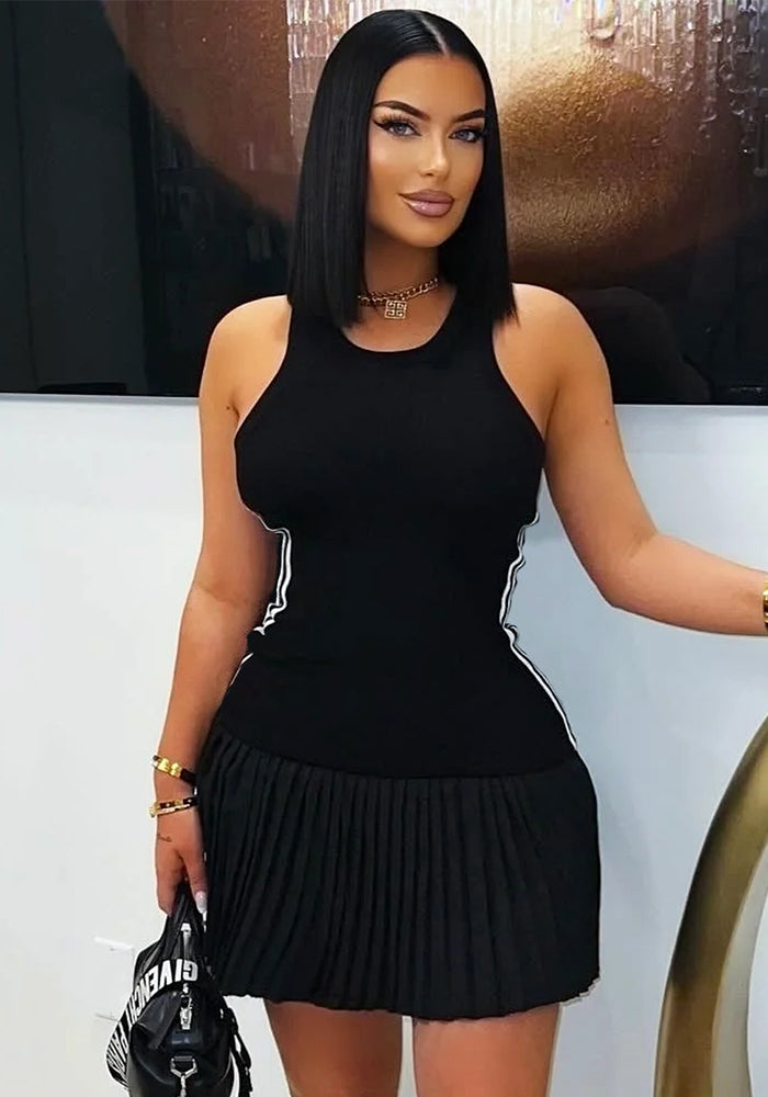 Women Spring Casual Solid Pleated Dress