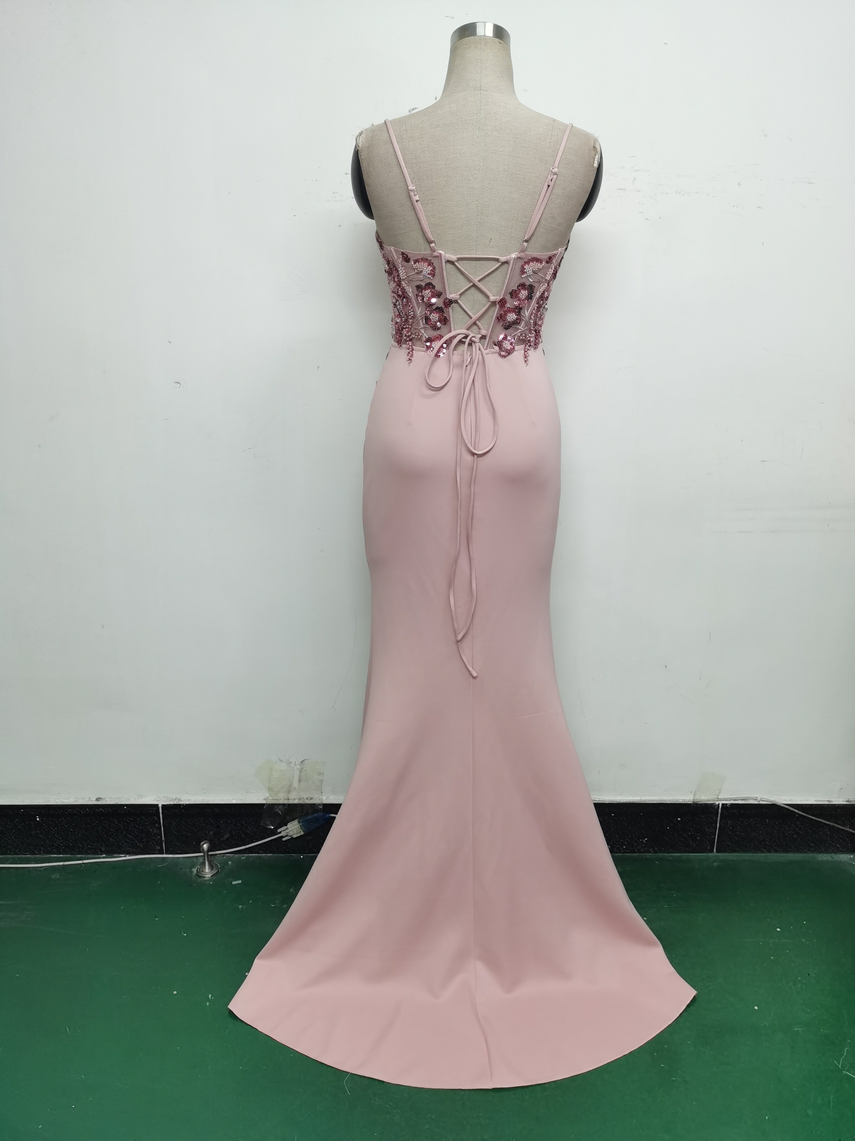 Women Fishbone Lace-Up Sequin Embroidery Formal Formal Party Evening Dress 28