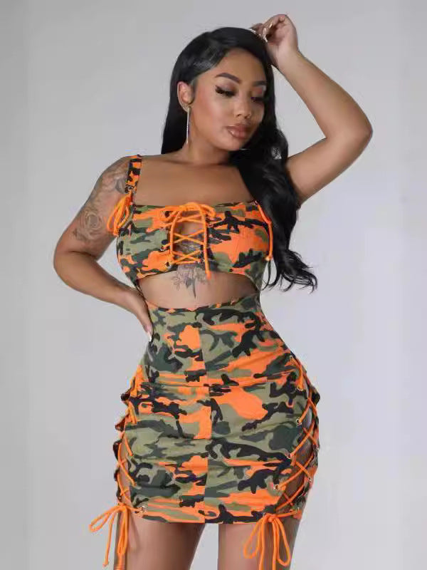 Women suspender strap camouflage dress 7