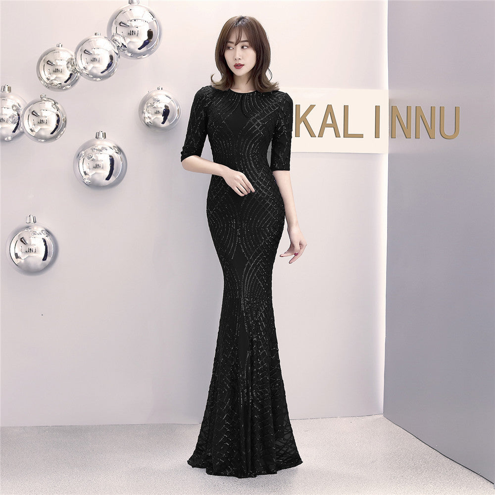 Long Sequin Half Sleeve Plus Size Fat Beauty Mermaid Formal Party Evening Dress 3