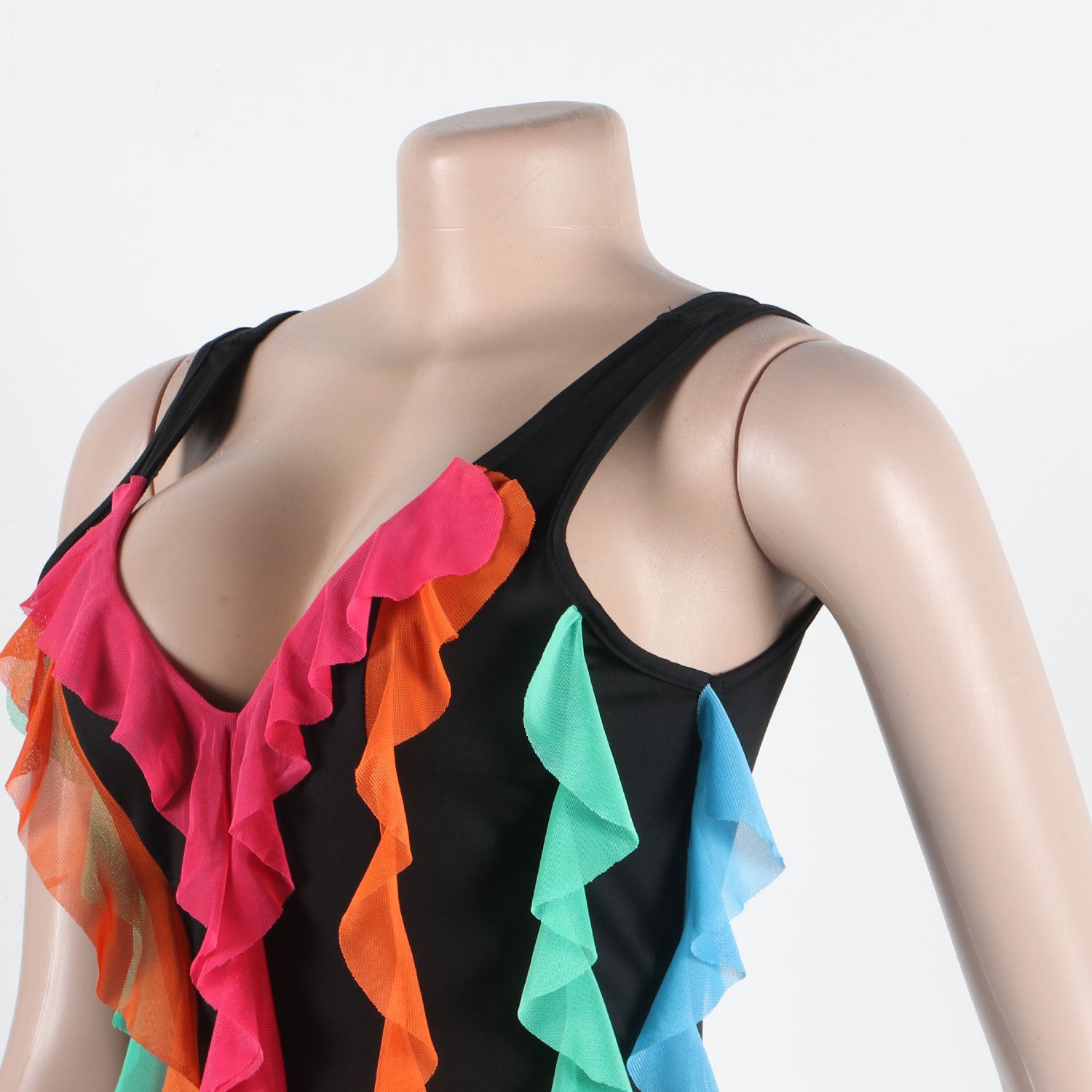 Women Contrasting Ruffles Line Irregular Mini Dress 37