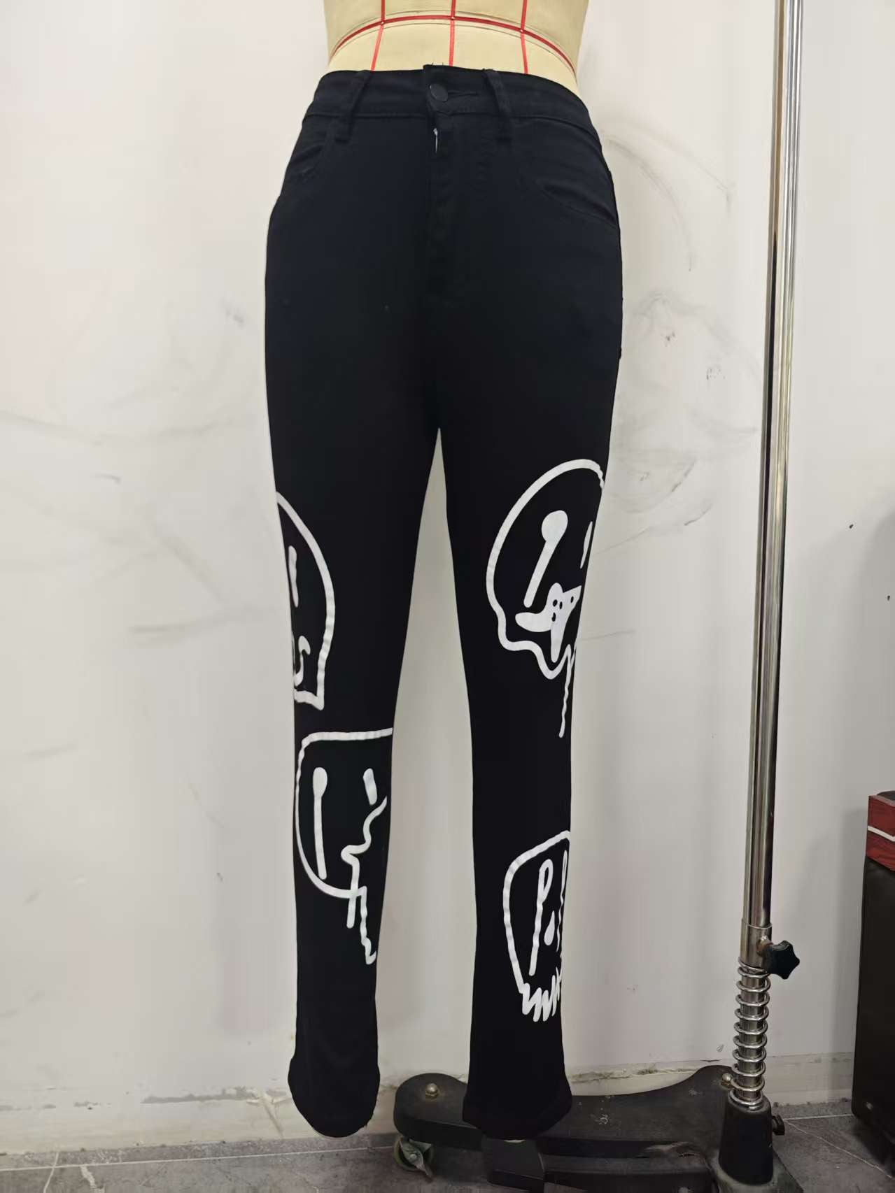 Halloween Print Skull Women's Denim Pants 6