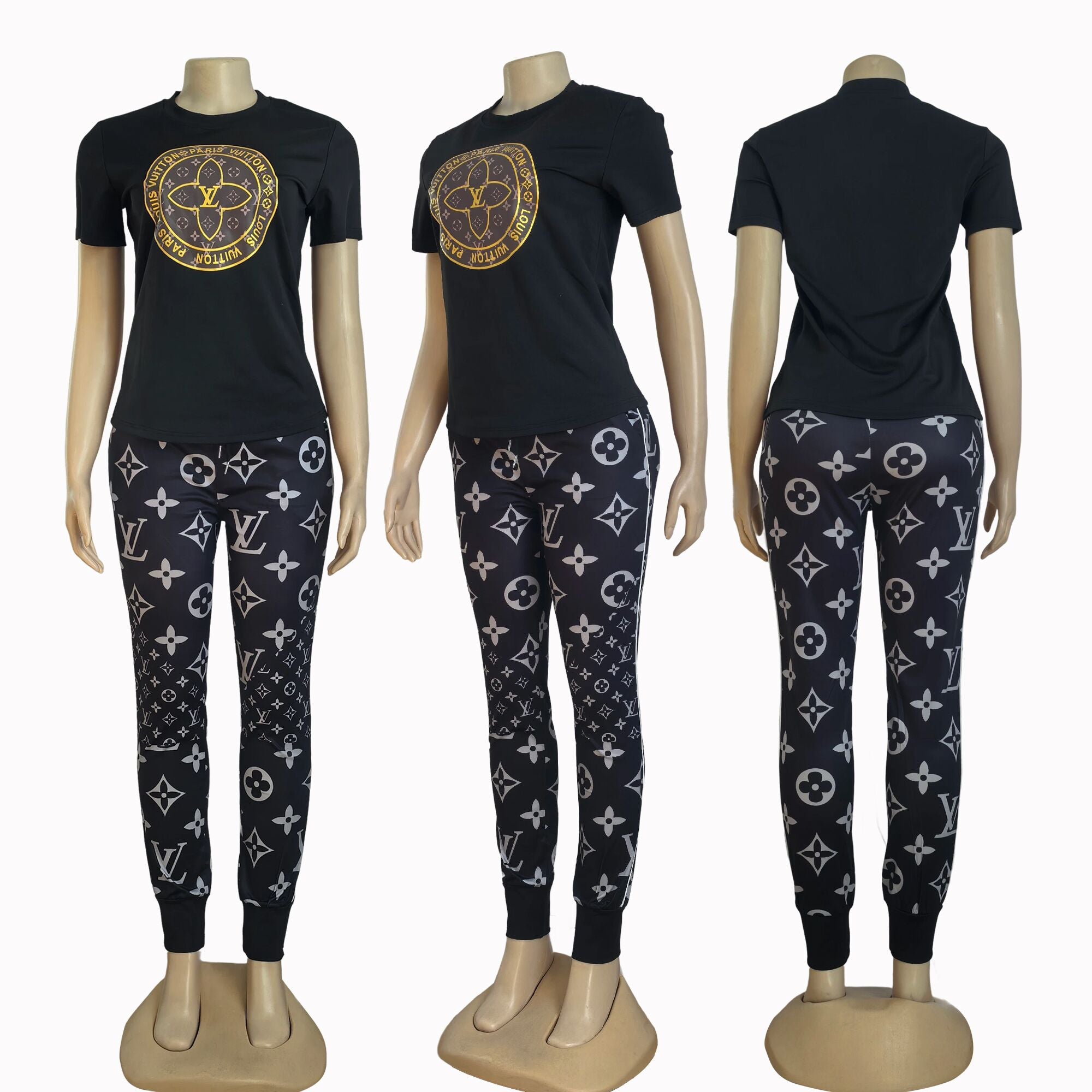 Summer Fashion Shiny Pattern Women's Casual Round Neck T-shirt Pants Set