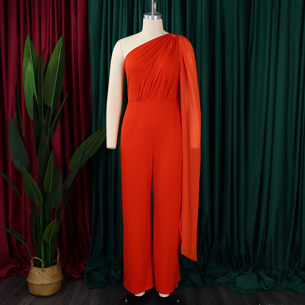 African Women's Solid Color Sexy One Shoulder Formal Party Fashion Jumpsuit 44