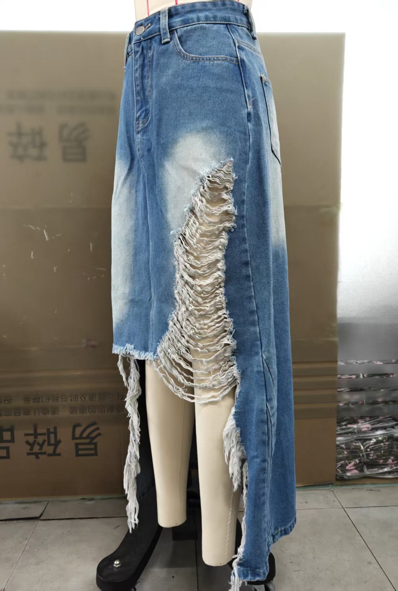 Women Summer Raw Edge Ripped Slit Bodycon Skirt 7