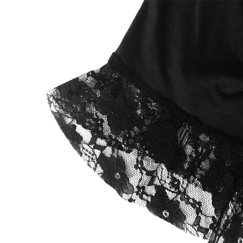 Women Sexy Strapless Lace Patchwork Hollow Irregular Mini Dress 12