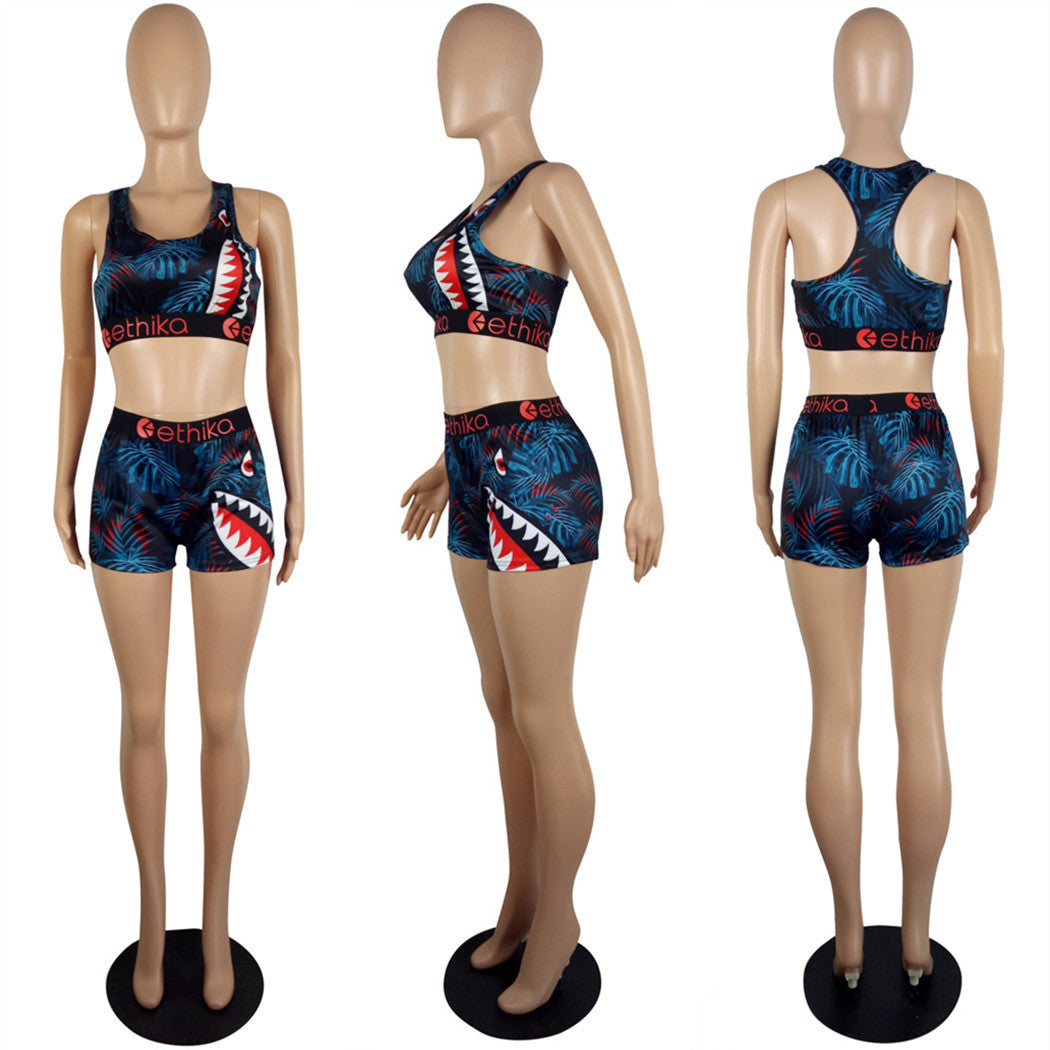 Women Summer Cartoon Printed Top and Shorts Two-piece Set 29