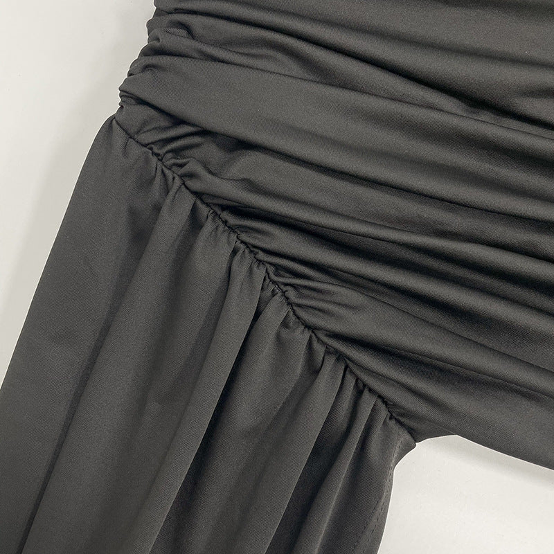 Women's Autumn Fashion Slim Fit Round Neck Long Sleeve Shirred Bodycon Irregular Ribbon Dress 31