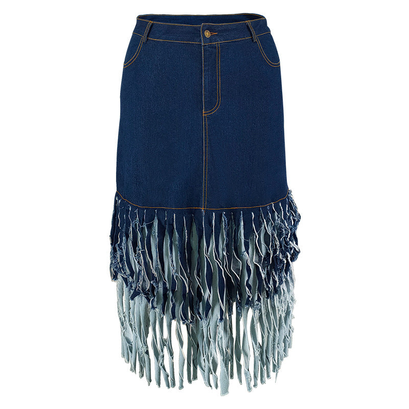 Plus Size Women Patchwork Tassel Skirt 8